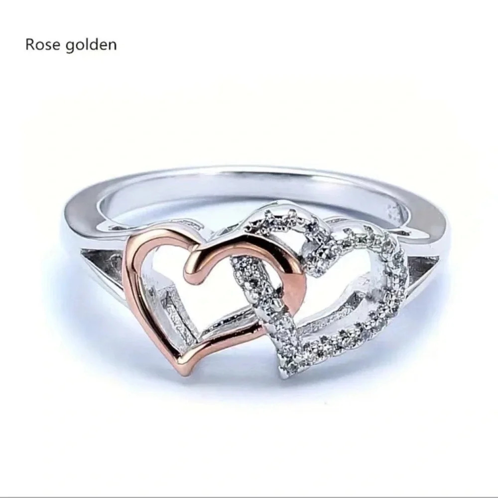 Silver And Rose Gold Infinity Rhinestone Hearts Ring - Picture 3 of 4